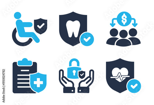 Health Insurance and Social Security icon set. Solid glyph series icons