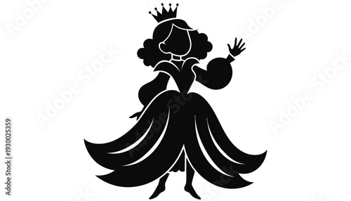 Elegant princess waving in royal attire with crown