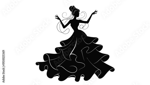 Elegant woman in flowing evening gown dancing with grace