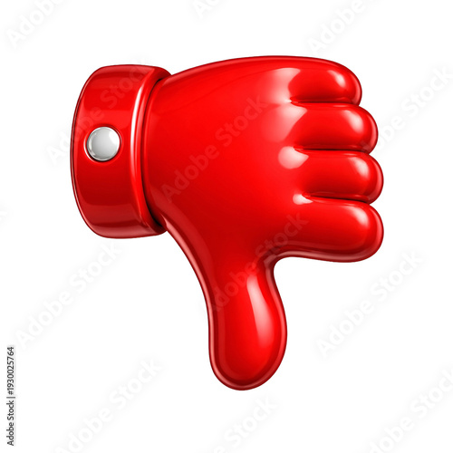 Red thumbs down hand gesture dislike feedback icon isolated on transparent background