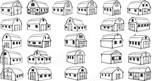 Barn Collection: Hand-Drawn Farm Buildings in Vector Style