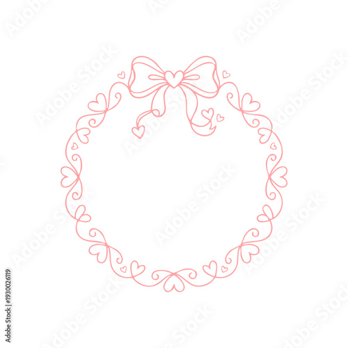 Hand-drawn circular ribbon frame, romantic love theme