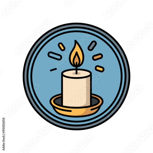 A single lit devotional candle burns brightly inside a blue circular frame suggesting peace and remembrance.