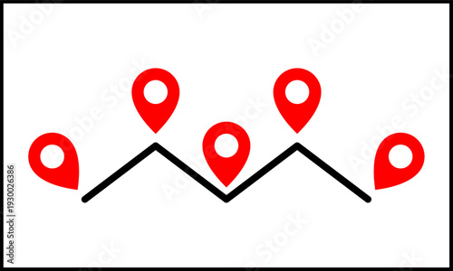 line mountain with red location pin at points vector art for maps and location finding