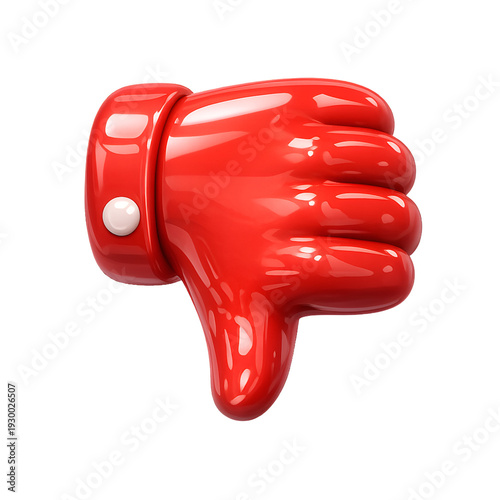 Red thumbs down hand gesture dislike feedback icon isolated on transparent background