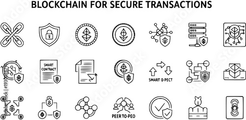 Blockchain Technology  Secure Transactions Vector Icons Set