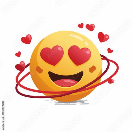 Yellow emoticon with heart eyes surrounded by red hearts.