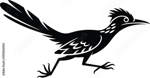 Black Silhouette of Roadrunner Bird in Motion Minimal Vector Illustration