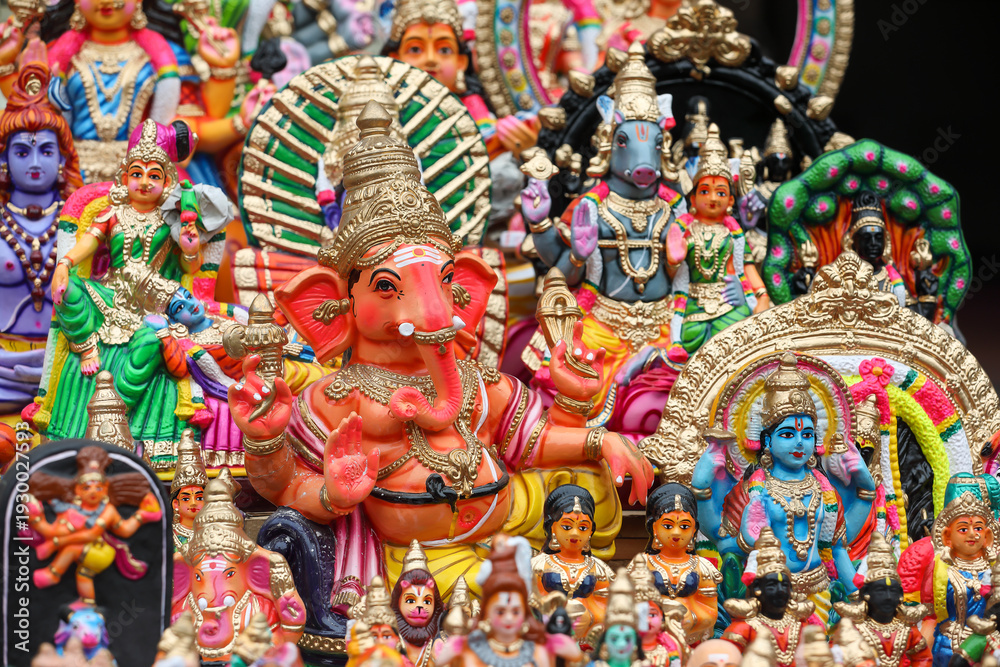 Fototapeta premium Lord Ganapathy idol displayed for sale in a shop for the golu festival