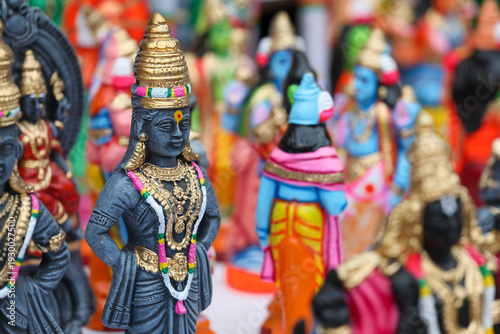 Goddess Rukmini idol displayed for sale in a shop for the golu festival	
