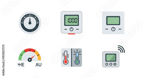 Collection of various temperature and climate control icons for smart home systems.