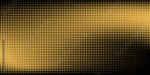 Abstract luxury banner with golden glittering dots on black background. Sparkling glitter bottom border, vector frame. Halftone effect. Magical gold dust. Pop art style backdrop.