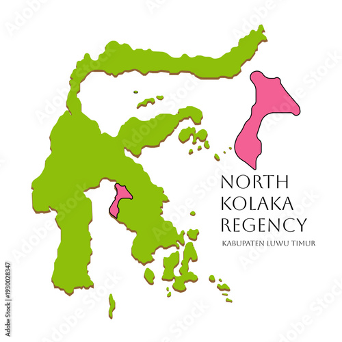 North Kolaka Regency map design with bold boundary highlight. Professional vector for regional data, government presentation, and infographic publishing