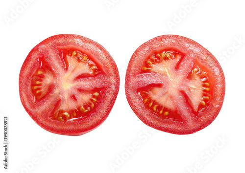 Wallpaper Mural Fresh, vibrant red tomato halves, cut to reveal juicy pulp, seeds, on black Torontodigital.ca