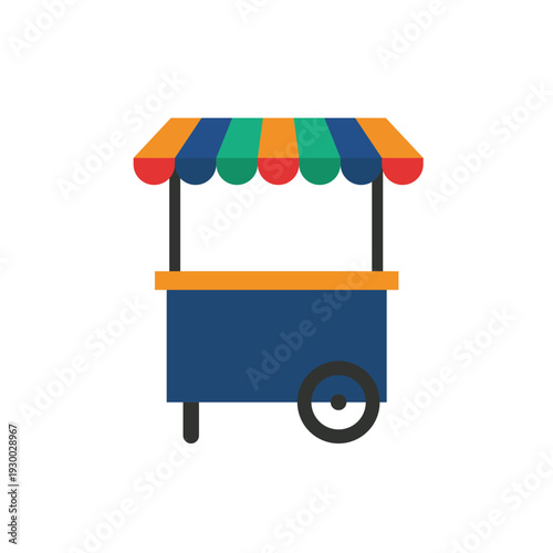 Portable blue promotional booth with colorful canopy and single wheel for brand activation events.