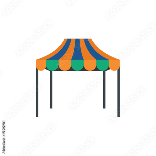 Gazebo style event tent with green and orange striped canopy and open sides for garden market.
