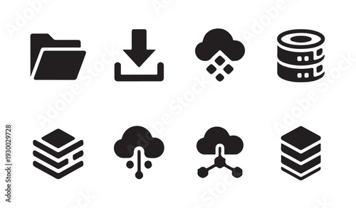 Database server and cloud computing icons for network data storage and information download