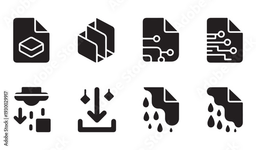 Abstract data processing and cloud computing document icons for technology software design