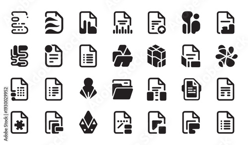 Document and file glyph icon set, collection of modern solid vector symbols