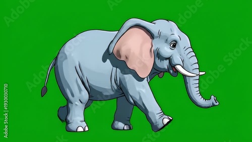 Wallpaper Mural Animated Elephant Walking on Green Background. Torontodigital.ca