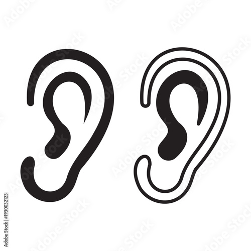Ear icon set of human hearing sense anatomy in thin and thick line style vector illustration isolated on white background.