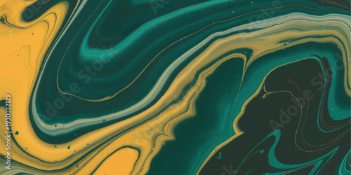 Abstract paint pour in emerald, mustard, and charcoal swirling together 1_traced