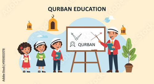 Children and Teacher Discussing Quran Education.