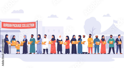 Diverse People Receiving Food Parcels Illustration.