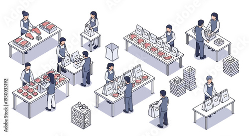 Factory Workers Assembling Products on Production Line.