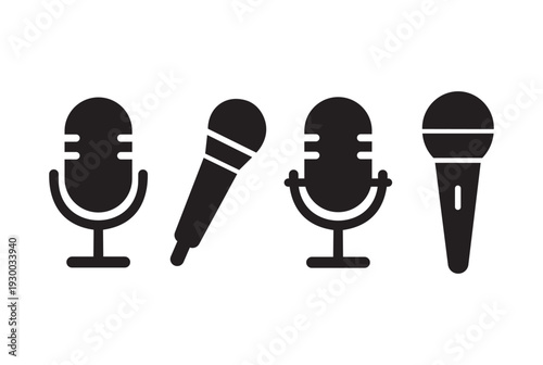 Microphone icon set for podcast, audio recording, and broadcast concept
