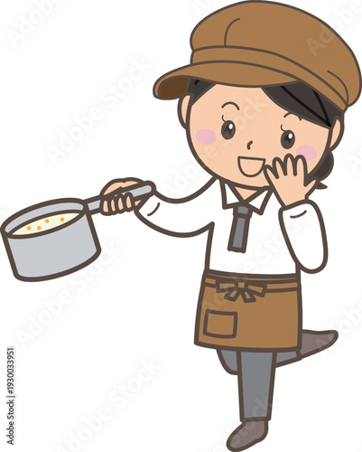 家庭料理を味見する女性スタッフ｜飲食店・レシピ監修イメージ