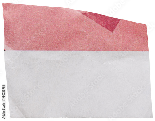 White scrap of paper with rouge pink halftone print cut out from magazine, isolated for collage