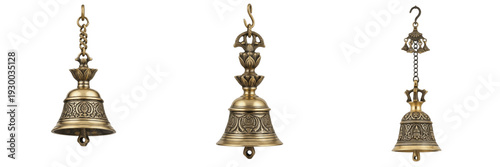 Fotografie Handcrafted Antique Brass Hanging Bell with Chain - Traditional Indian Temple Gh