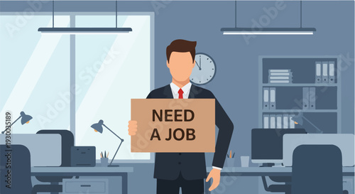 A determined individual actively seeking new career opportunities and employment prospects, highlighting the challenges of the job search process in a modern office environment