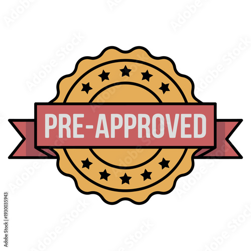 Golden award badge with stars and banner proclaiming official pre-approved status.
