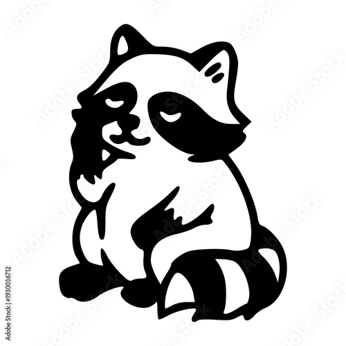 cute raccoon character illustration in bold line art