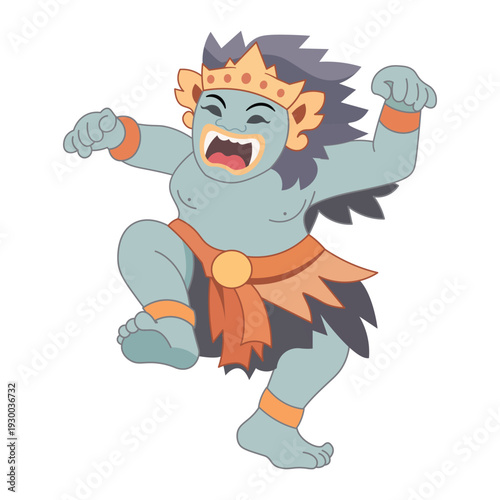 Ogoh-Ogoh giant demon effigy statue during Nyepi festival parade in Bali, Indonesia. Traditional Balinese cultural artwork carried by local community at night before the Day of Silence. Dramatic expre