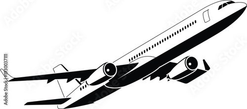 Airplane vector illustration with commercial aircraft in flight showing engines wings and fuselage—ideal for aviation artwork travel branding aerospace design and transport themed creative projects