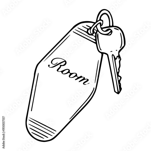 classic motel room key with script text illustration