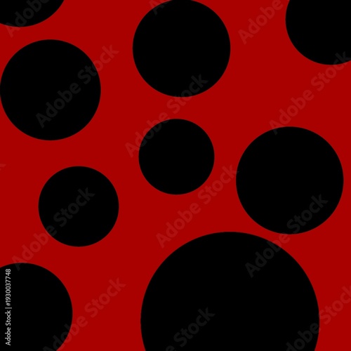 Ladybug inspired pattern with large black polka dots on a bright red background.