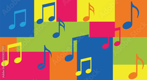 Colorful grid with musical notes of varying colors