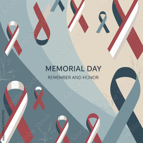 Commemorative illustration with ribbons, text, and abstract colorful background