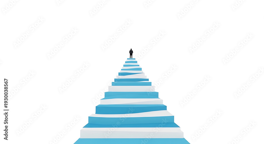 Fototapeta premium Silhouette man standing on of blue and white striped staircase against white background person