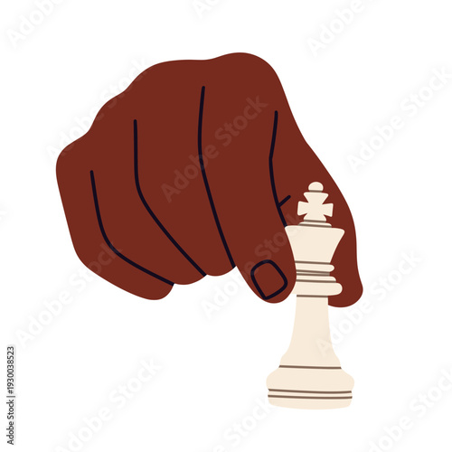 Flat vector illustration of diverse hands holding chess pieces in different gestures. Modern minimal cartoon style isolated on light background for branding, marketing, and educational design.