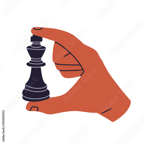Flat vector illustration of diverse hands holding chess pieces in different gestures. Modern minimal cartoon style isolated on light background for branding, marketing, and educational design.