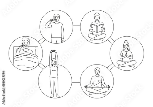 Daily Routine Activities Sequence Healthy Lifestyle Habits Circular Arrangement Mind Body Wellness Day