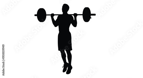 Silhouette of a weightlifter performing an overhead press with a barbell