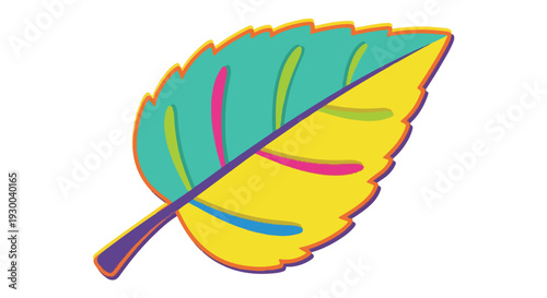 Colorful, stylized leaf design, split in two halves