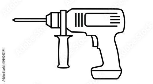 Simple line drawing of a power drill a common handheld tool
