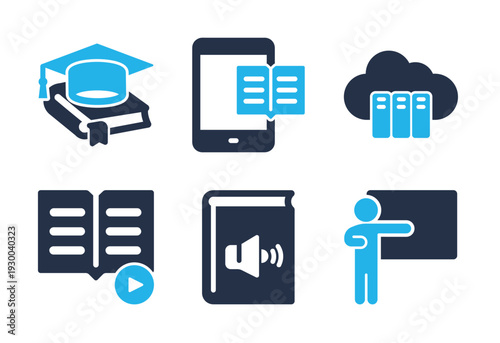 Learning Resources & Teaching icon set. Solid glyph series icons